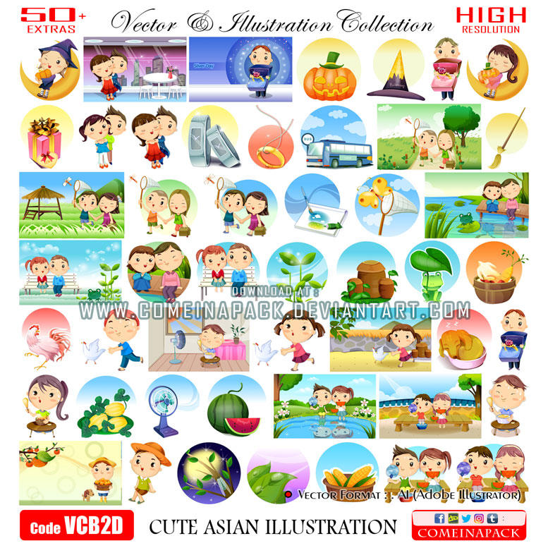 Vector Collection : Cute Asian Illustration VCB2D by comeinapack on ...