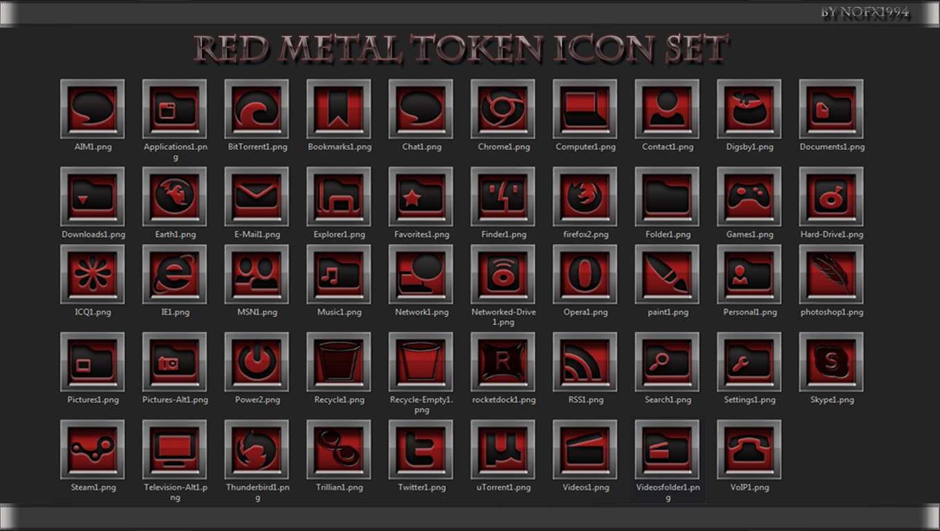 Red Metal Token Icon Set