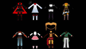 MMD  Chibi Team RWBY and JNPR Outfits DL