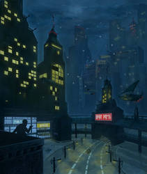 Norse cyberpunk city animation