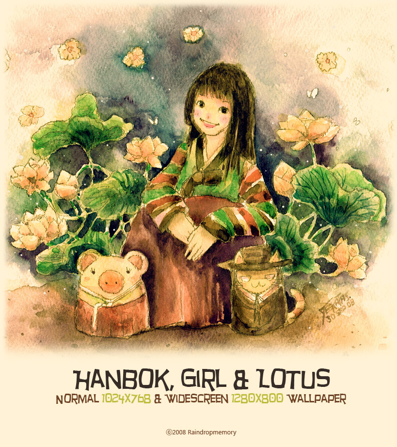 Hanbok, Girl + Lotus Wallpaper