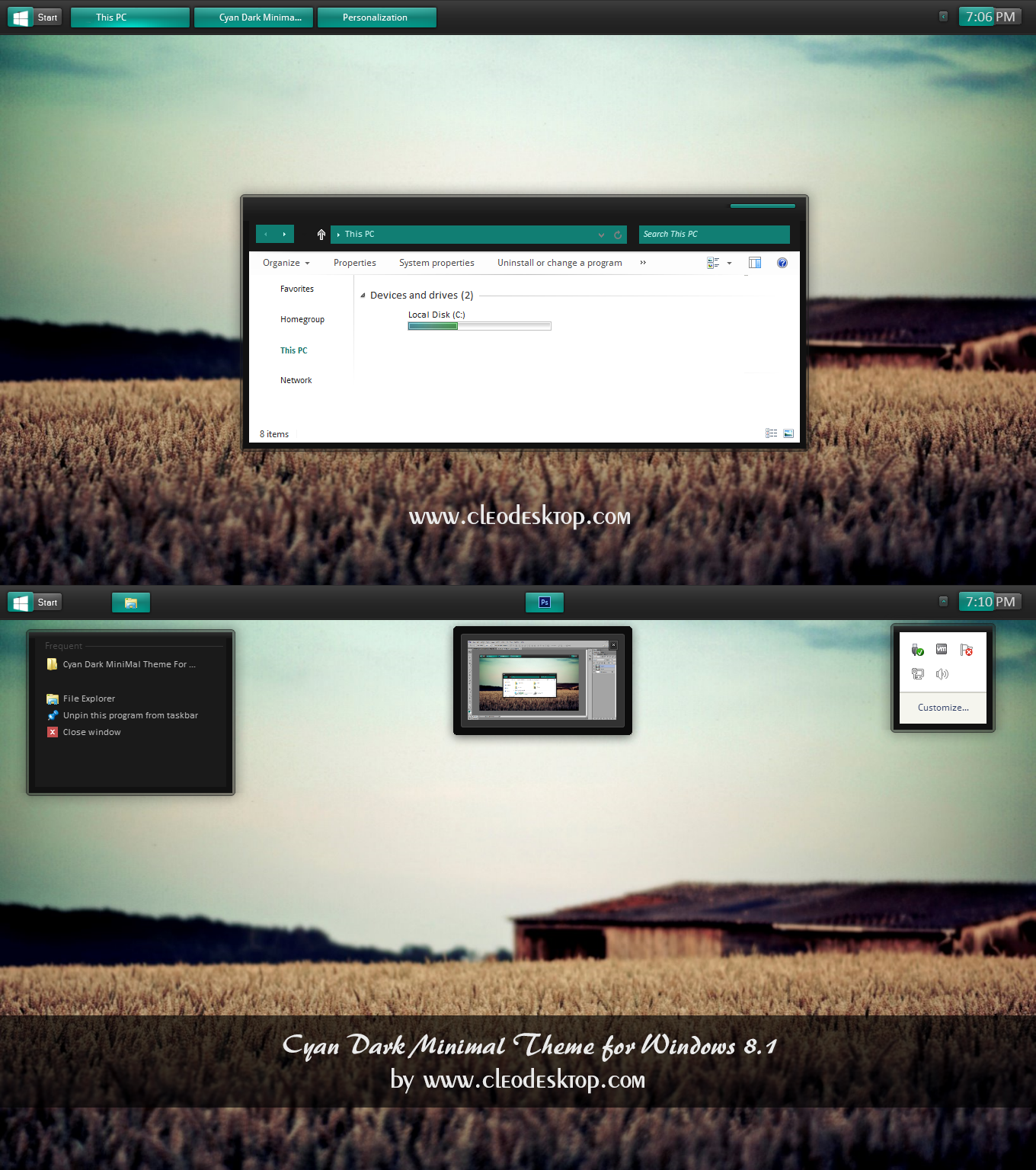 Cyan Dark MiniMal Theme For Windows 8.1