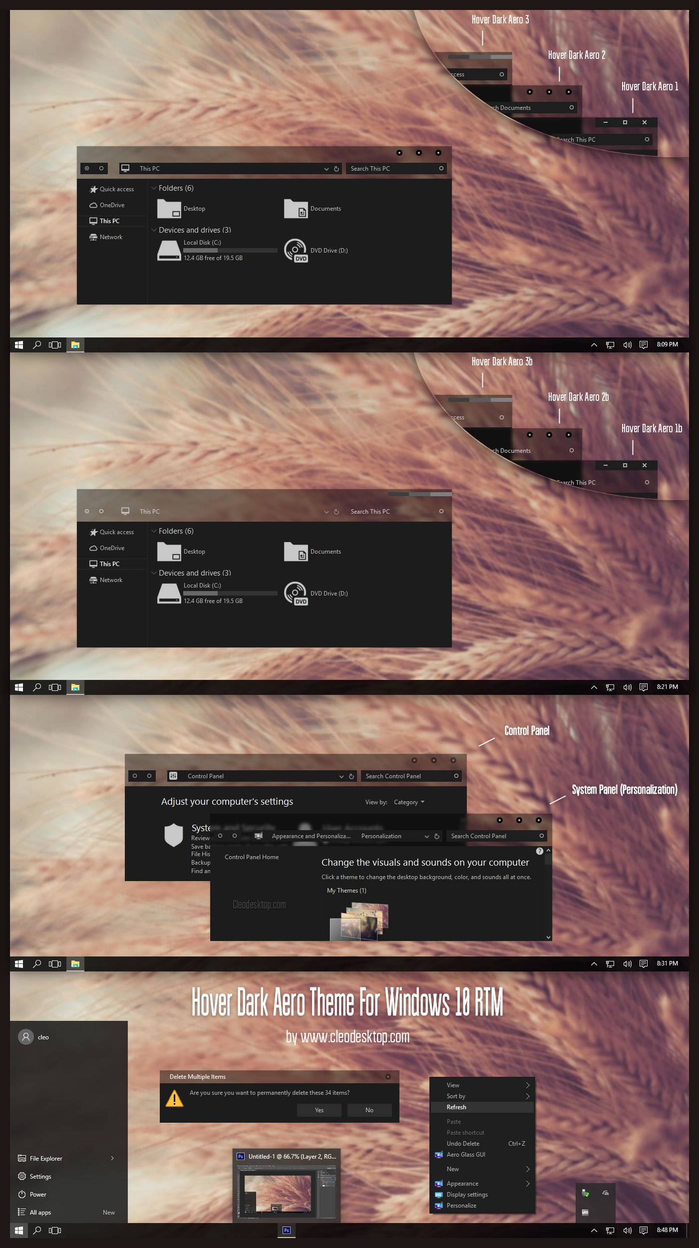 Hover Dark Aero Theme For Windows10 RTM