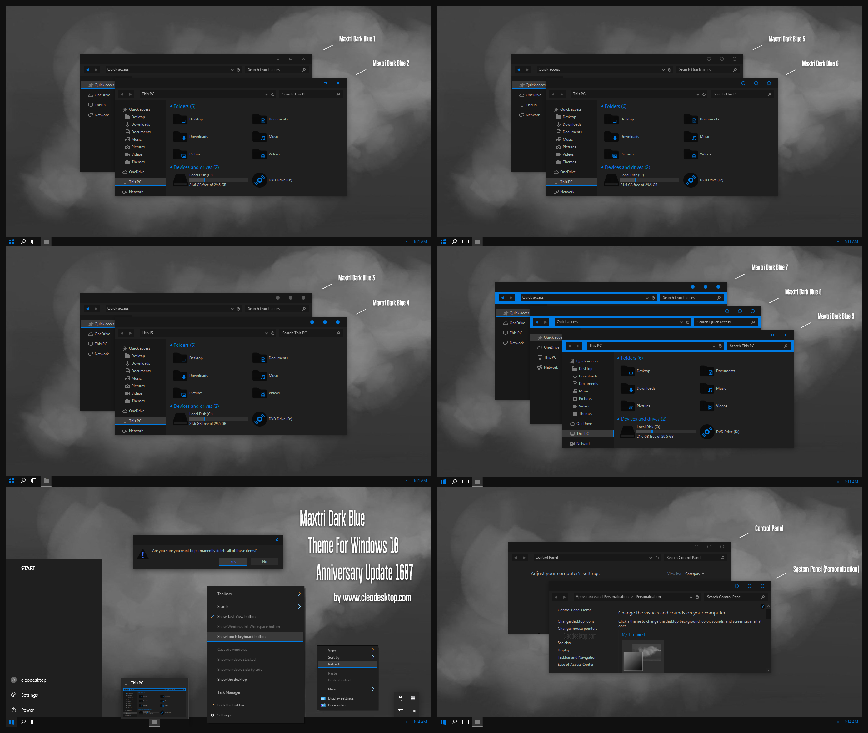 Maxtri Dark Blue Theme Win10 Anniversary Update