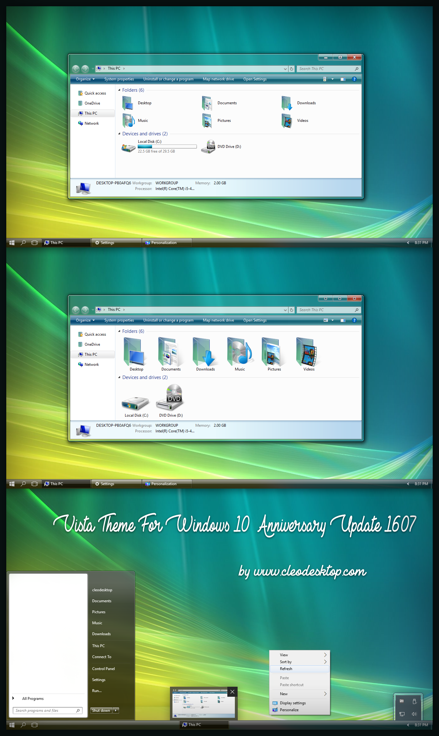 Vista Aero Theme Win10 Anniversary Update