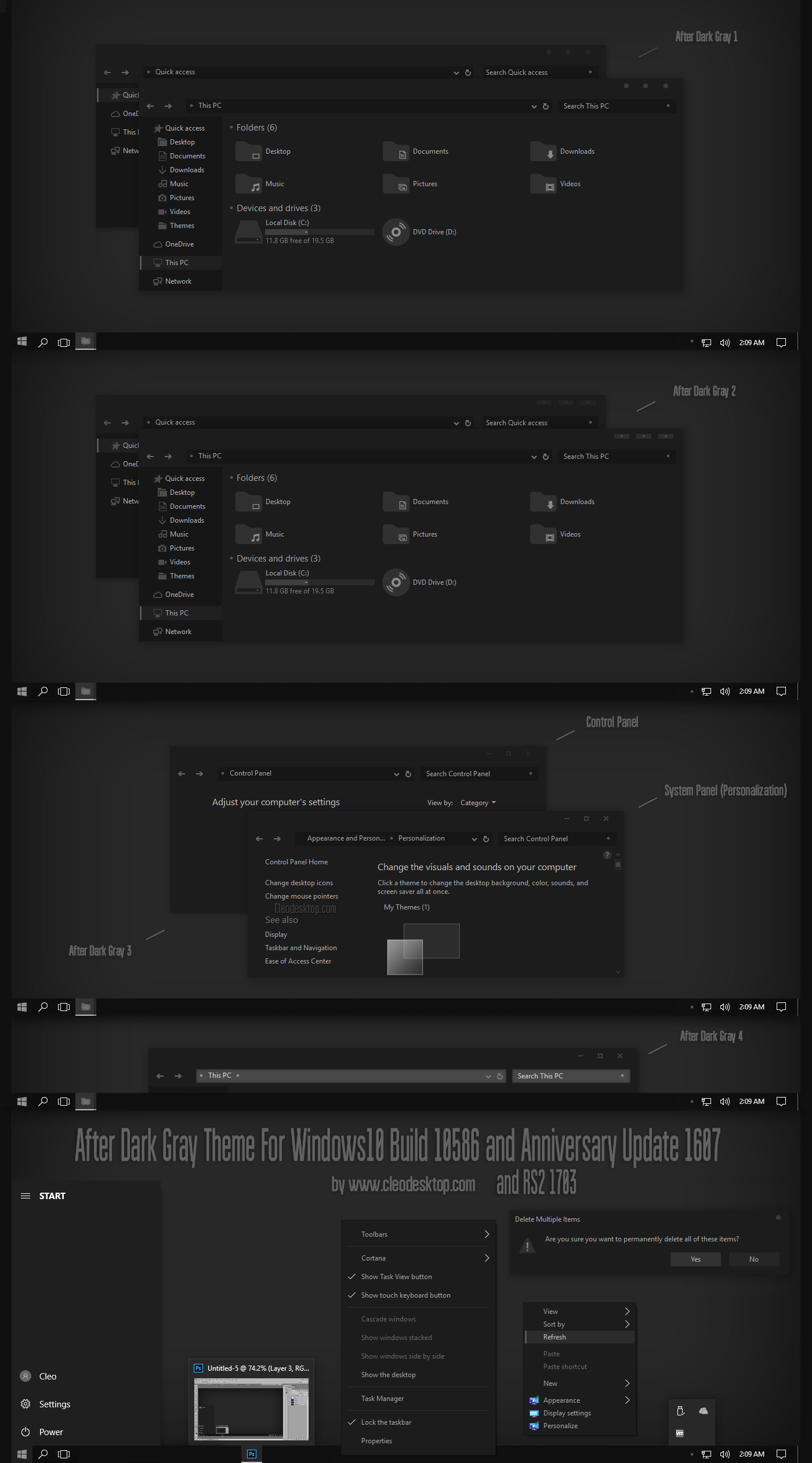 After Dark Gray Theme Win10 Insider RS2 1703