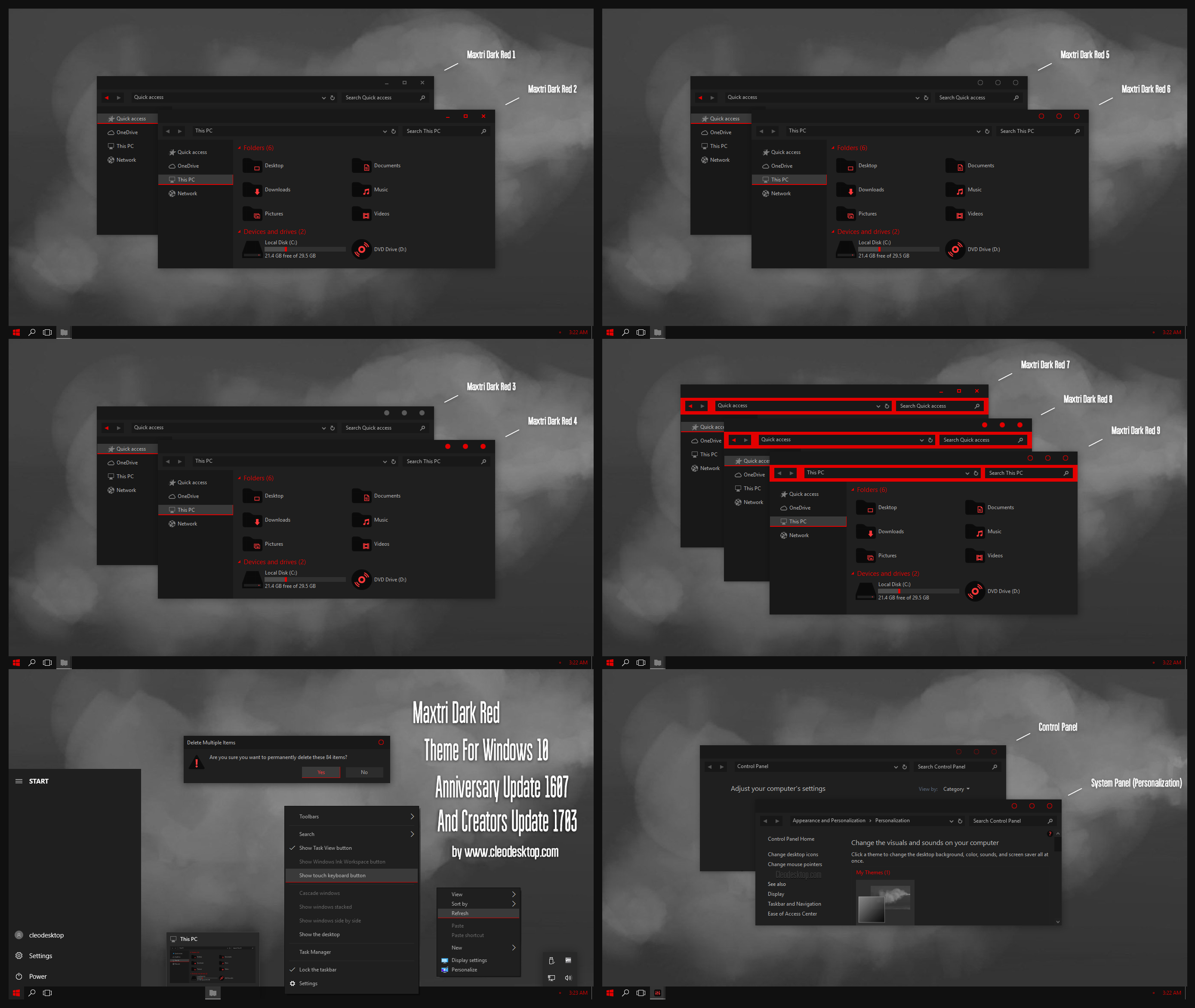 Maxtri Dark Red Theme Win10 Creators Update