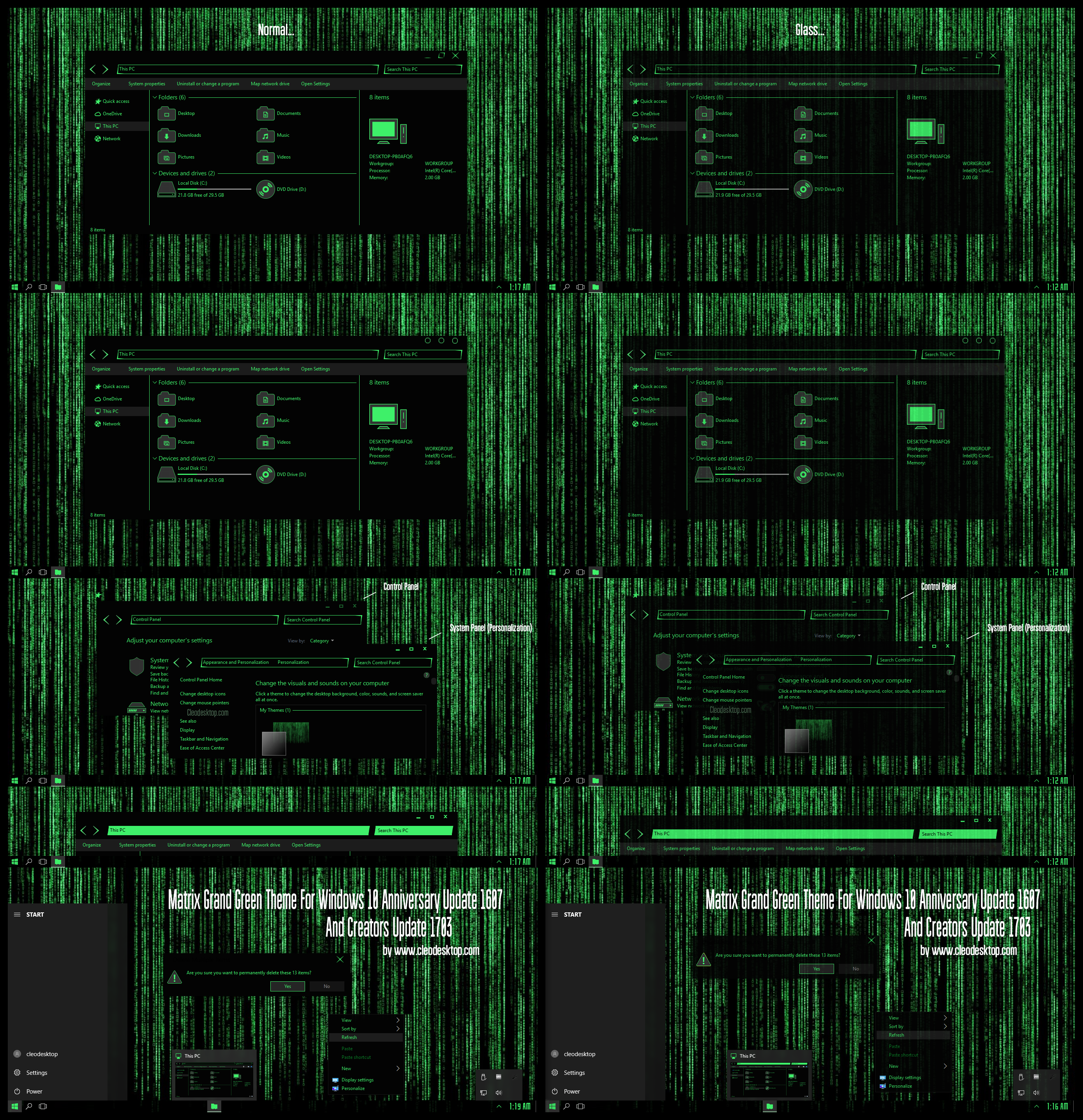 Matrix Grand Green Theme Win10 Creators Update