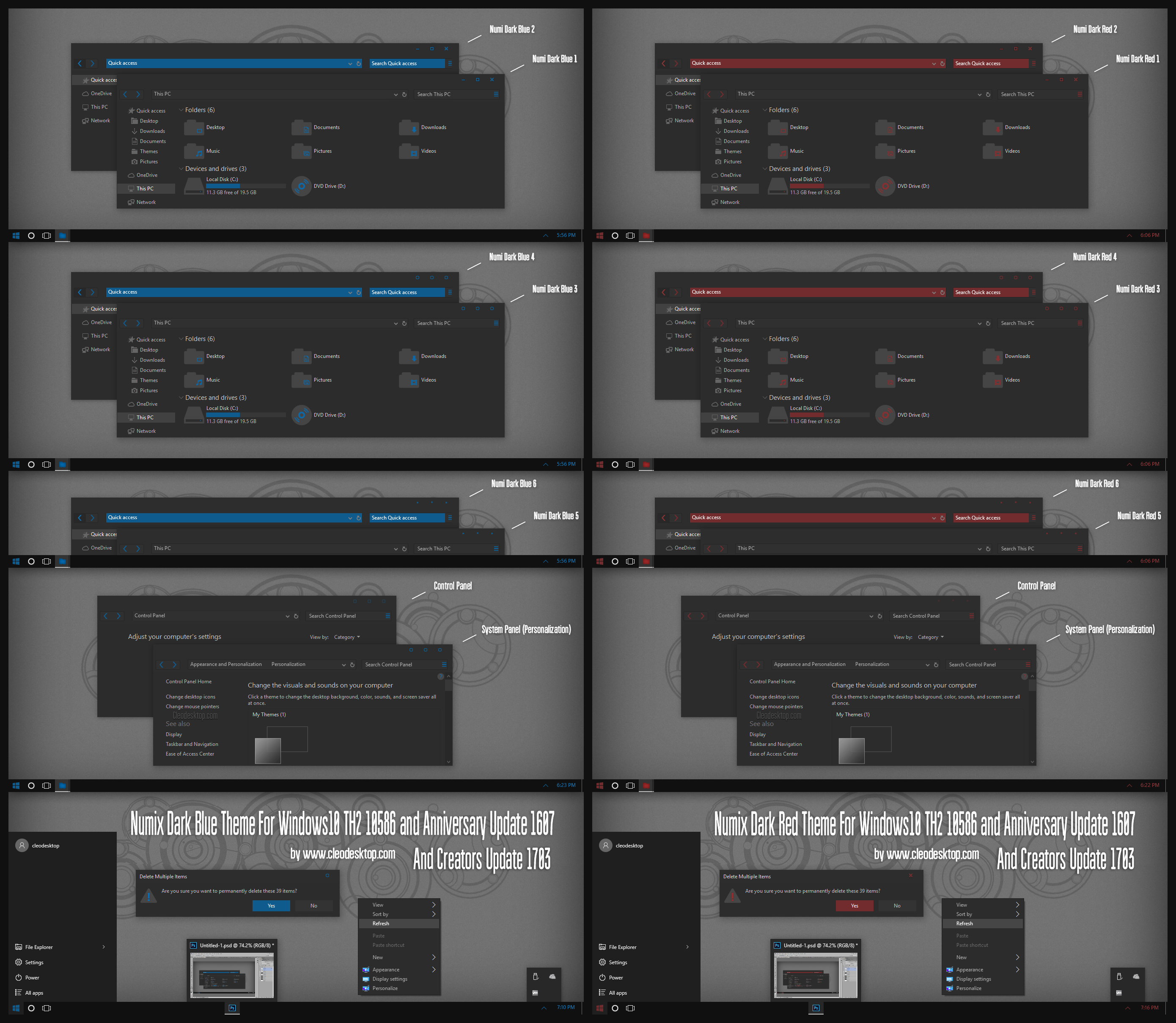 Numix Dark Blue and Red For Win10 Creators Update