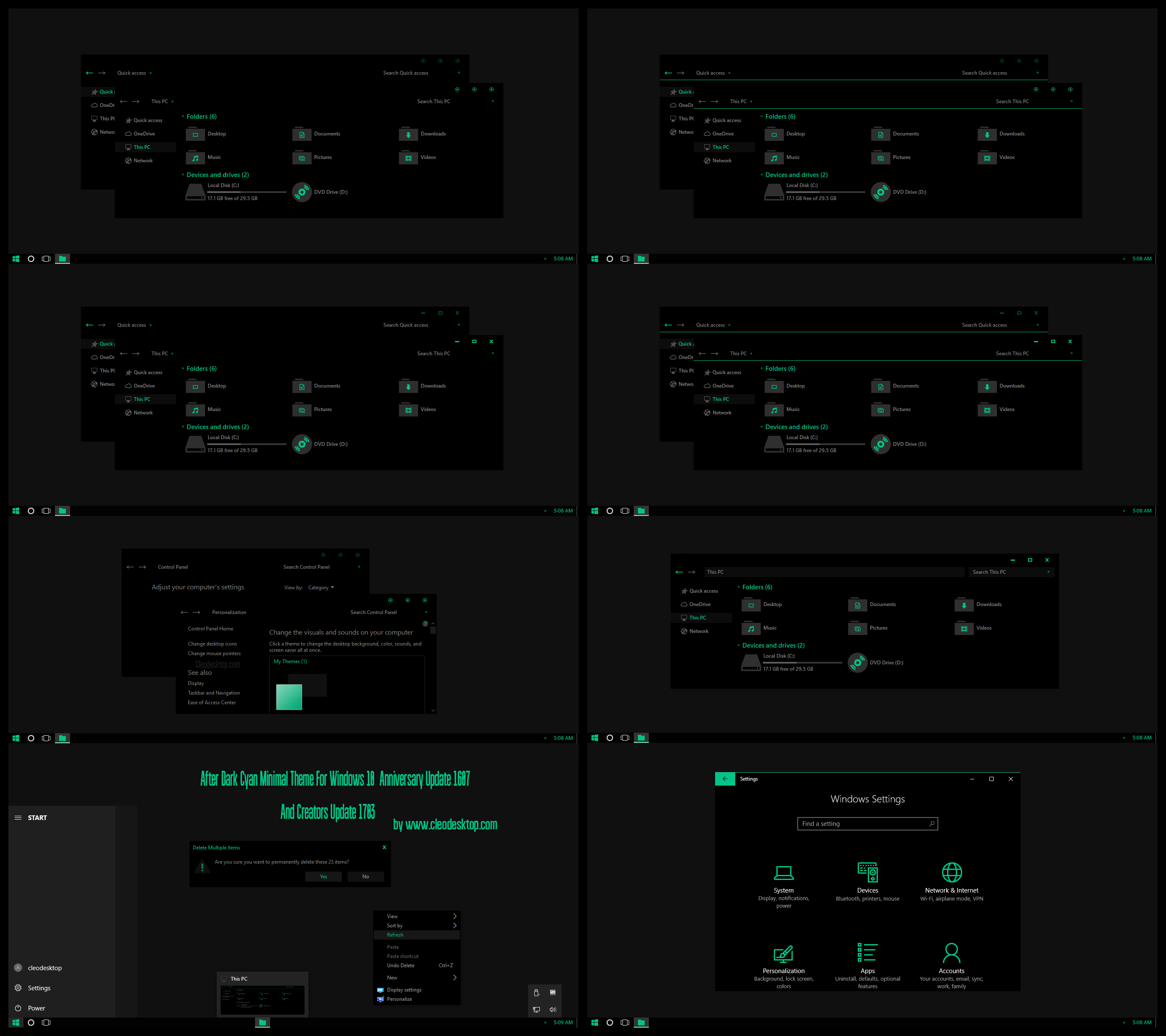 Full Black Green Theme For Windows 10