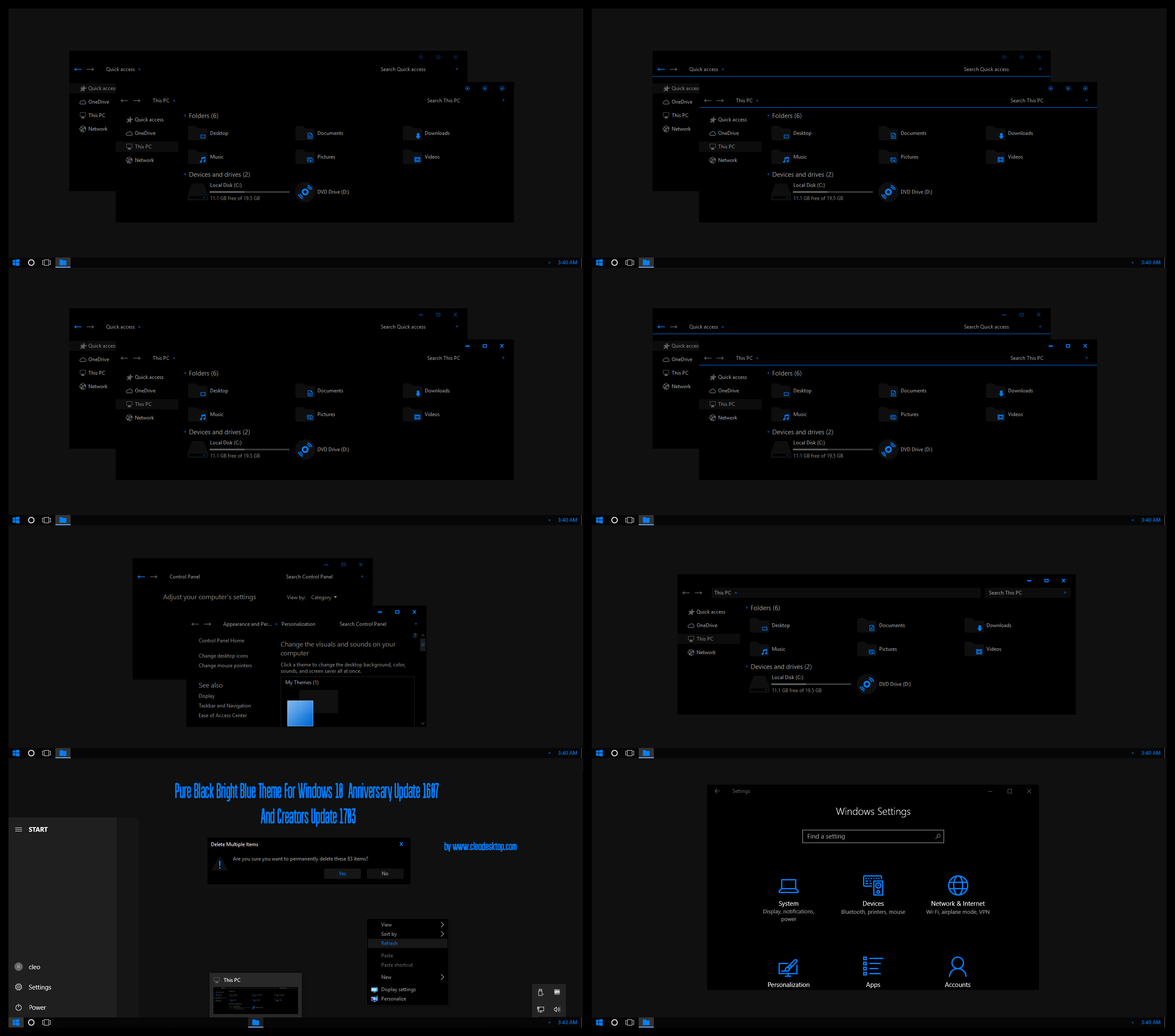 Pure Black Bright Blue ThemeWin10 Creators Update