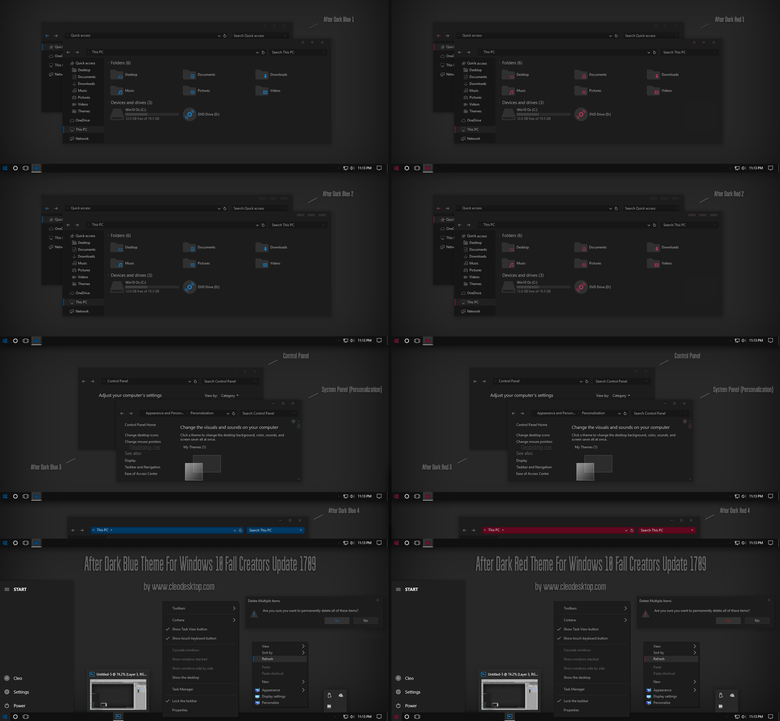 After Dark Blue and Red Theme Win10 Fall Creators