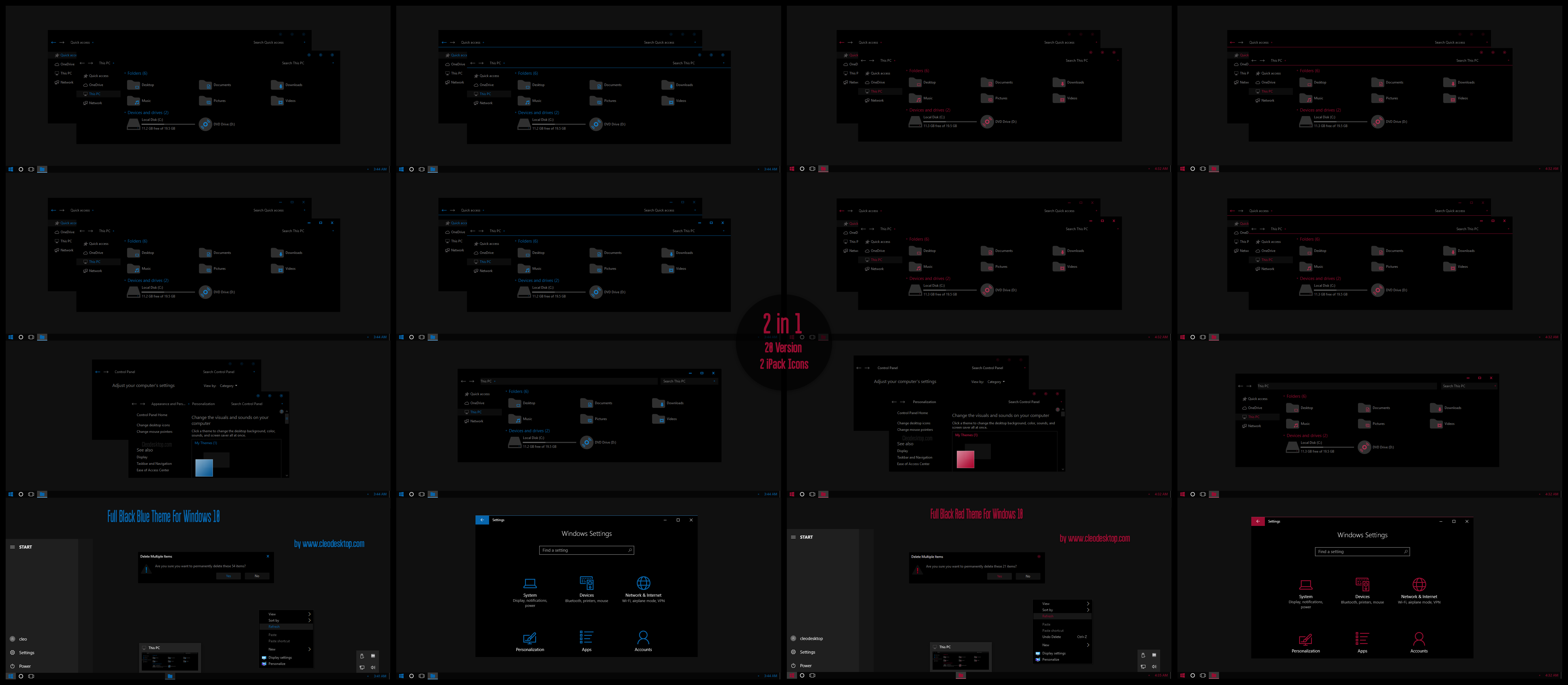 Full Black Blue and Red ThemeWin10 Fall Creators
