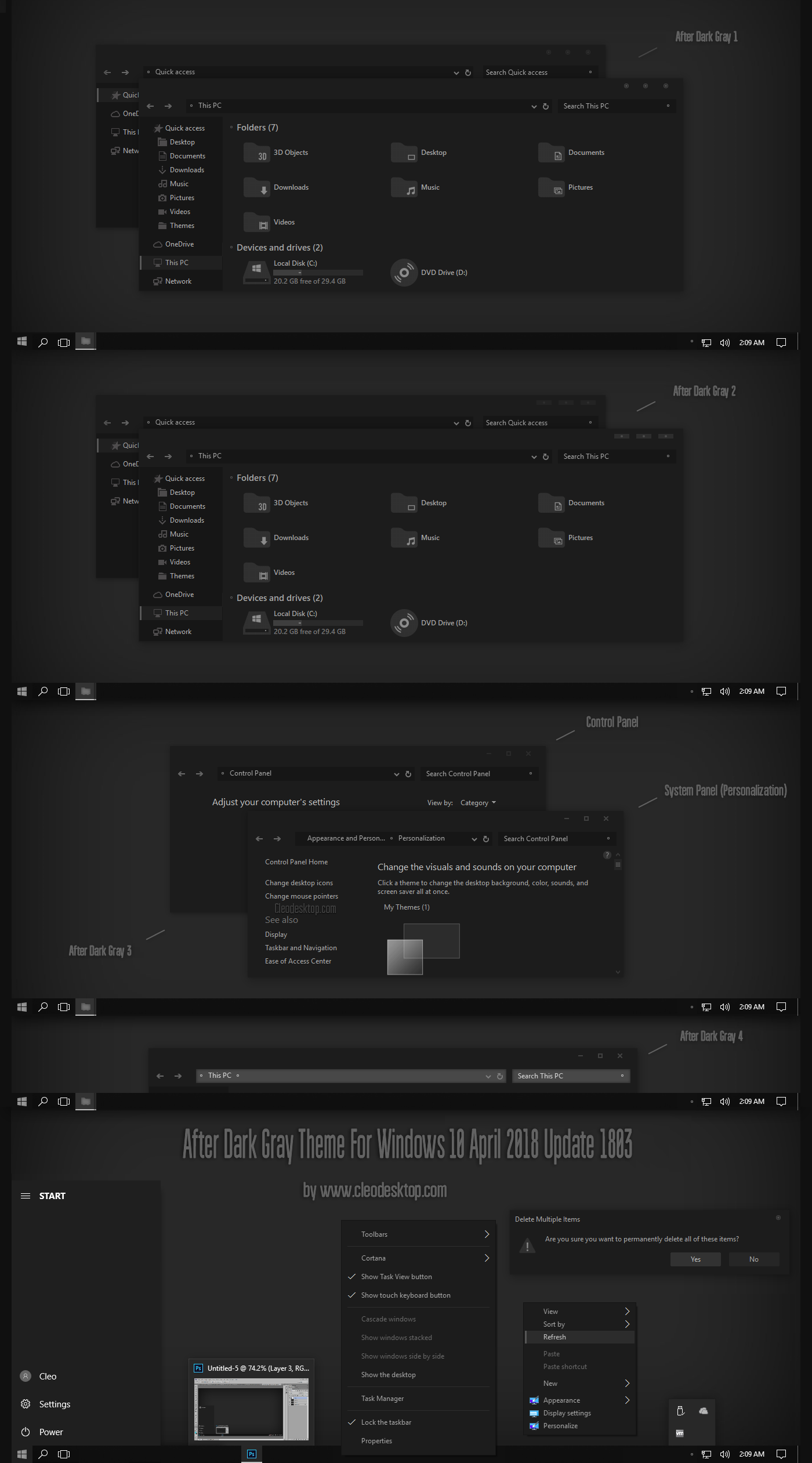 After Dark Gray Theme Win10 April 2018 Update