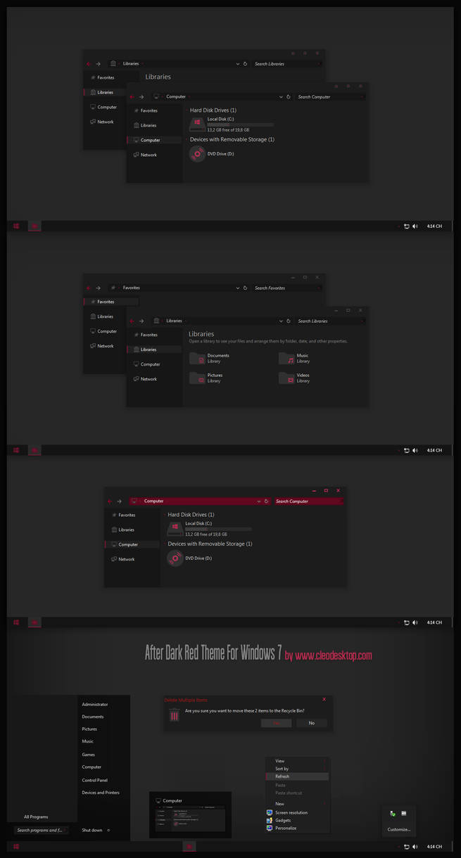 After Dark Red Theme For Windows 7 by Cleodesktop on DeviantArt
