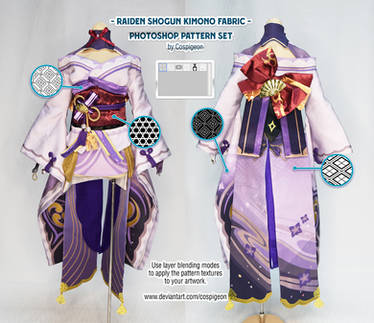 Raiden Shogun Kimono Fabric seamless patterns