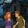 Daphne and Shaggy investigating spooky house 