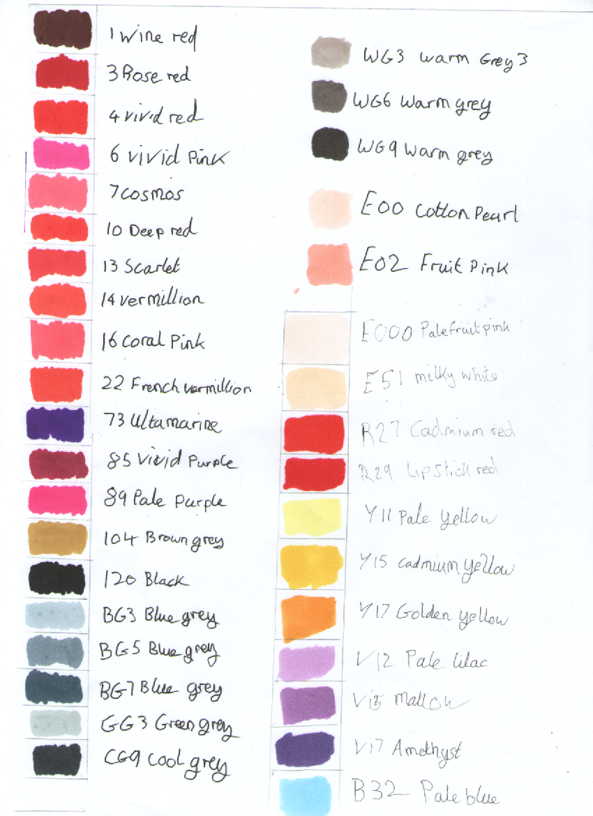 Image result for touchfive marker color chart