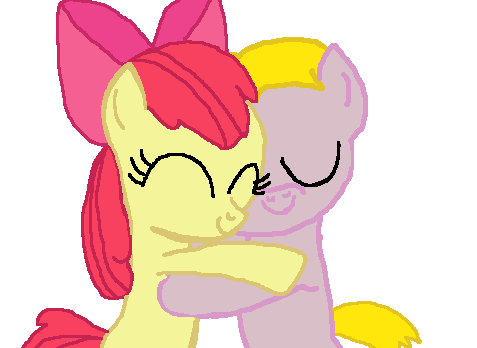 Applebloom and Potato Chipp Hugging