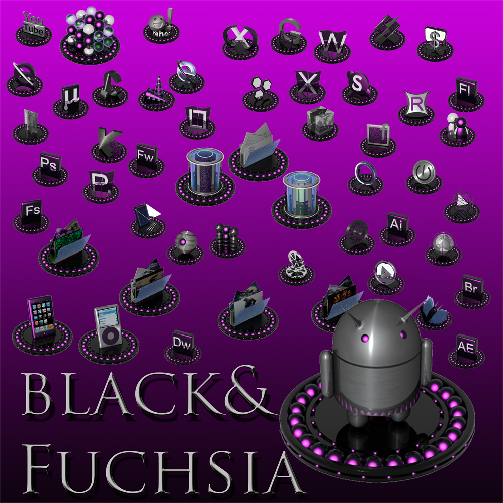 black and fuchsia icon set