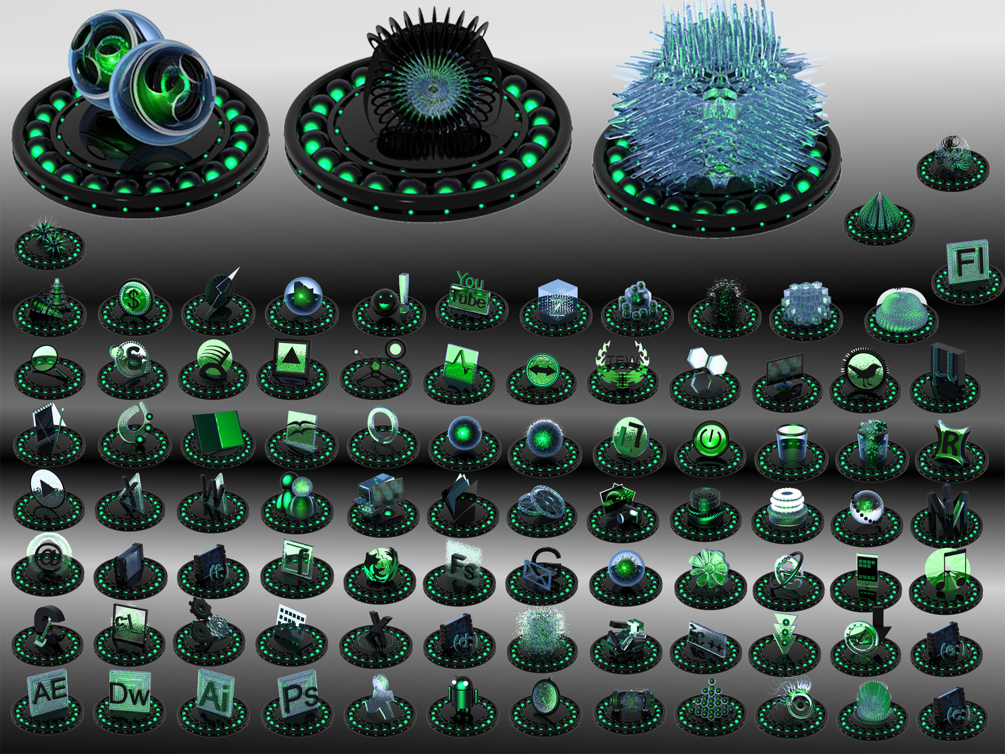 black and green icon set