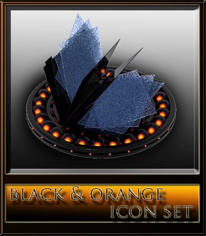 black and orange icon set