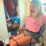 Gagged with mouth stuffed and tied in with belt 