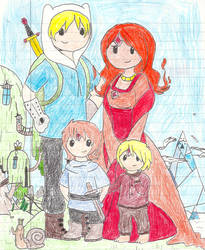 Finn and Flame Princess's family (Colored)