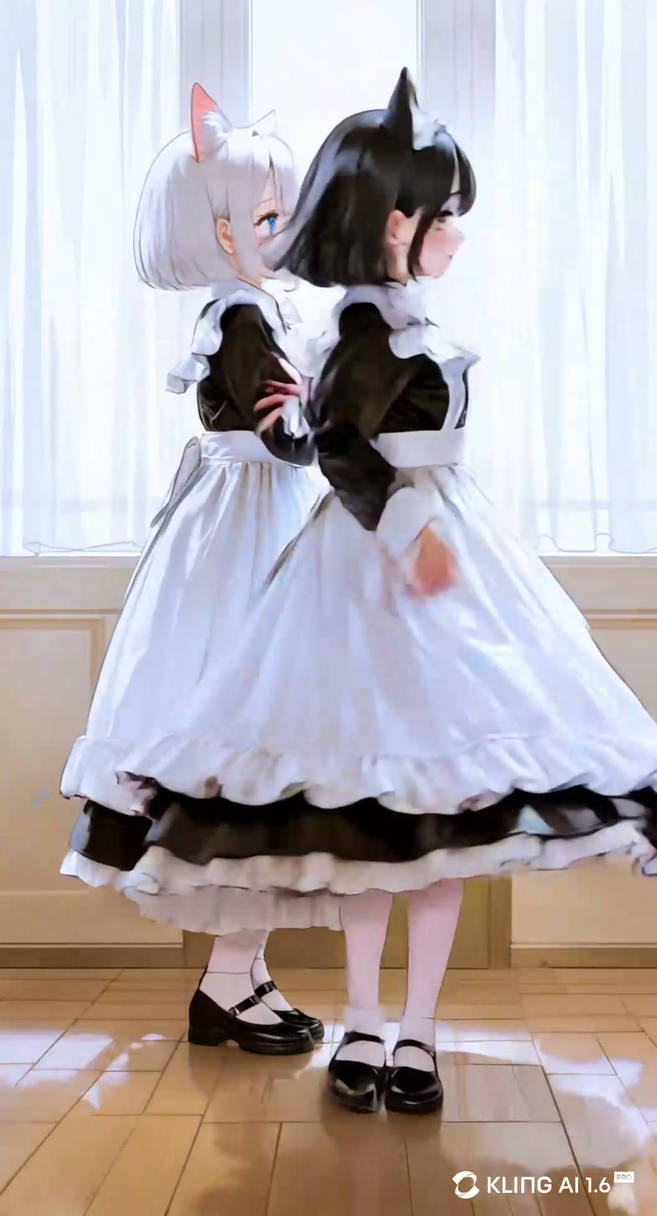 Maid catgirls dancing by Sliverglasses on DeviantArt