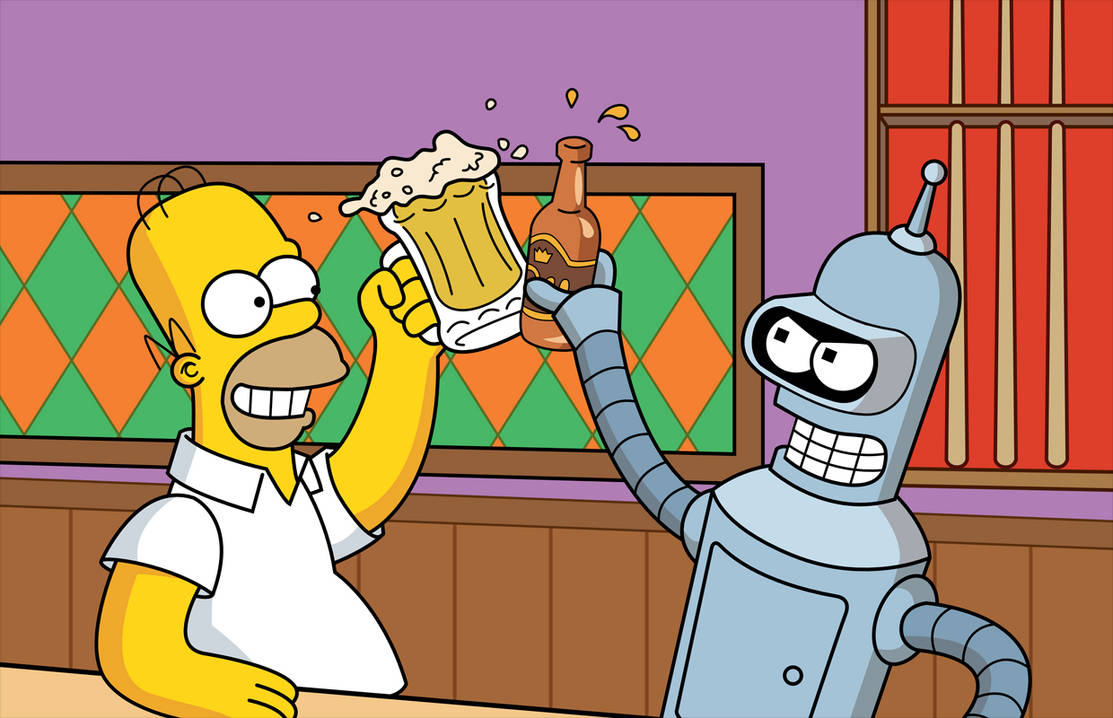 Homer and Bender Drinking by sircle on DeviantArt