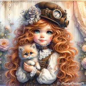 FREEBIE - Steampunk Little Girl Hugging Kitten