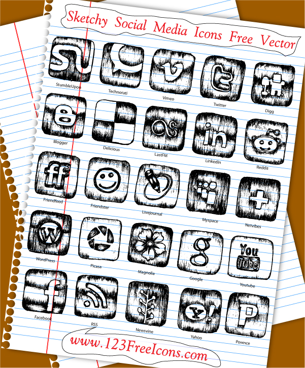 Sketchy Social Media Icons Free Vector by 123FreeIcons