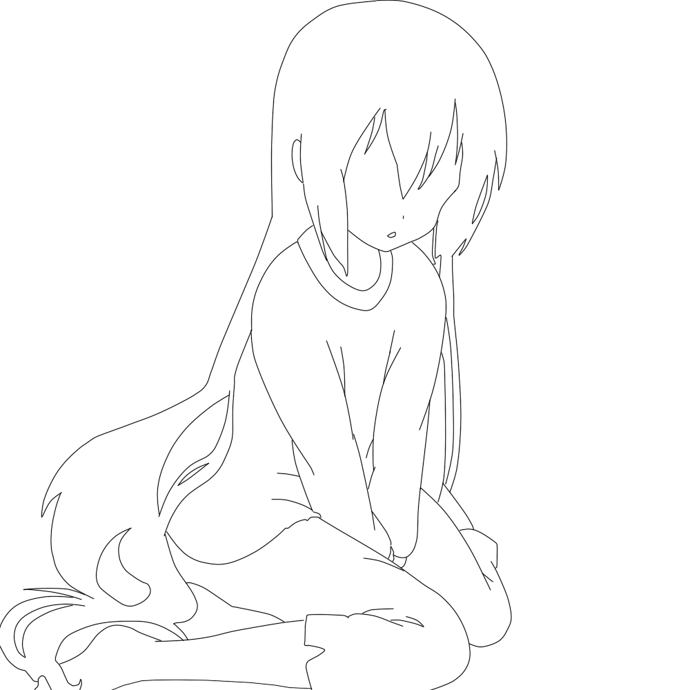 crying anime girl lineart