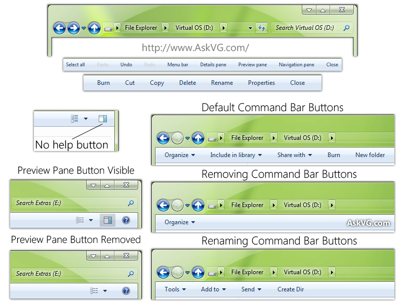 Tweak and Customize Windows 7 Explorer Command Bar