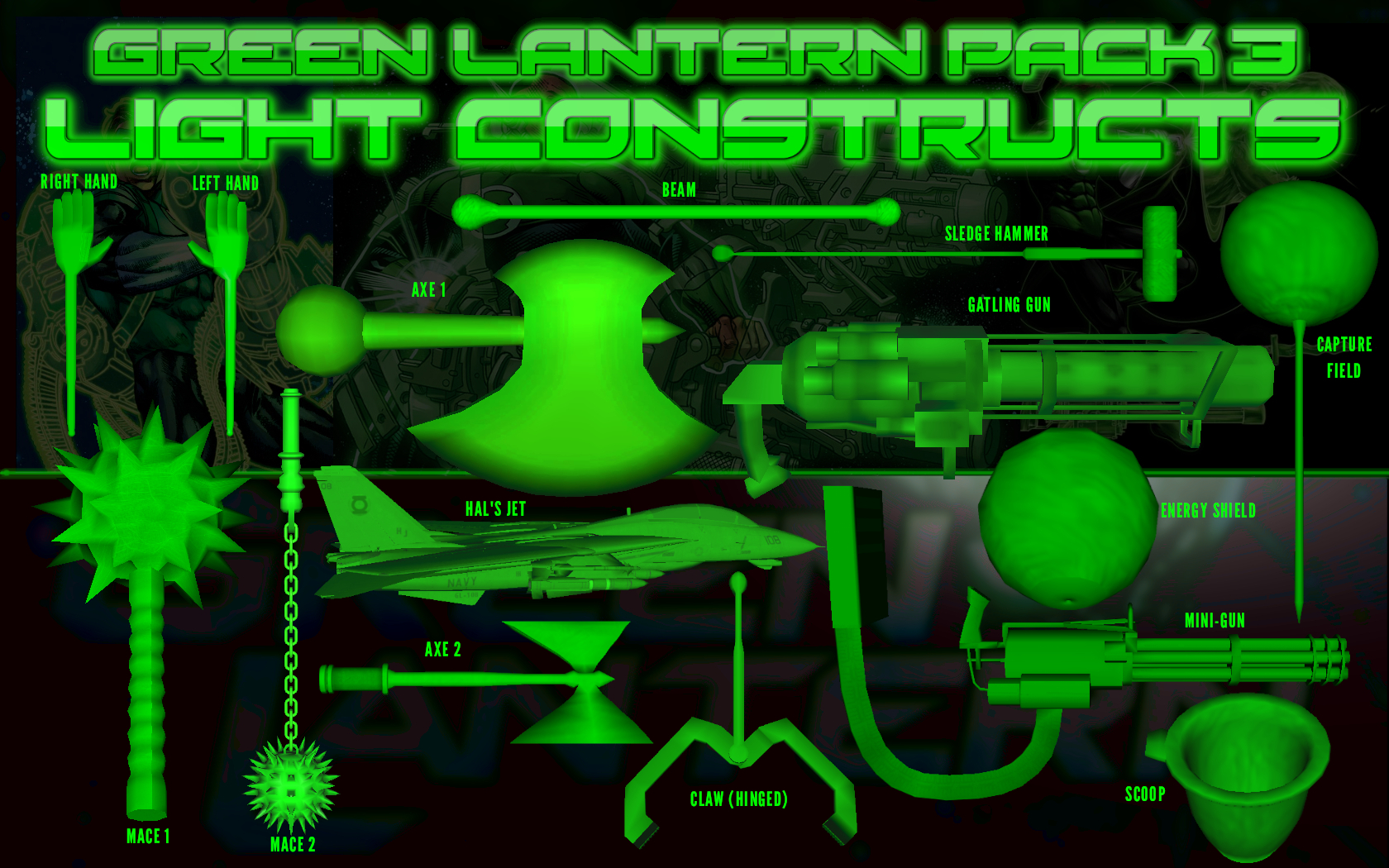 Green Lantern Pack 3 Constructs (OBJ DOWNLOAD) by Honorsoft on DeviantArt