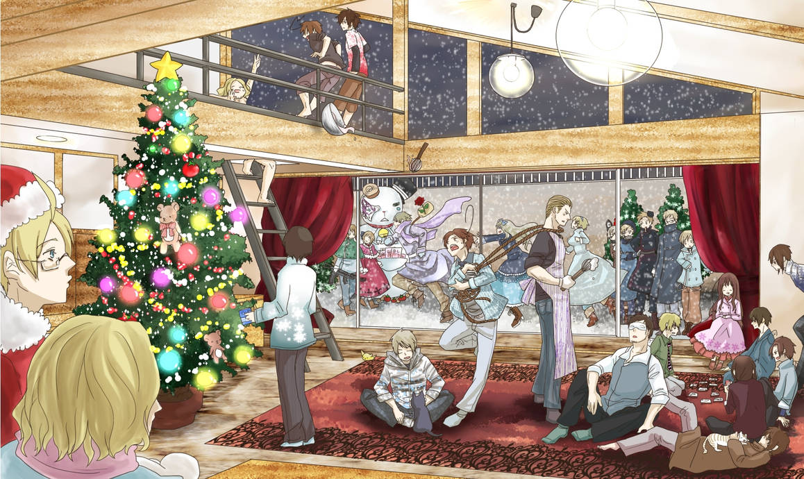 история нового года. новогодний арт. New year monogatari shinobu. аниме мерри кристмас. аниме новый год.