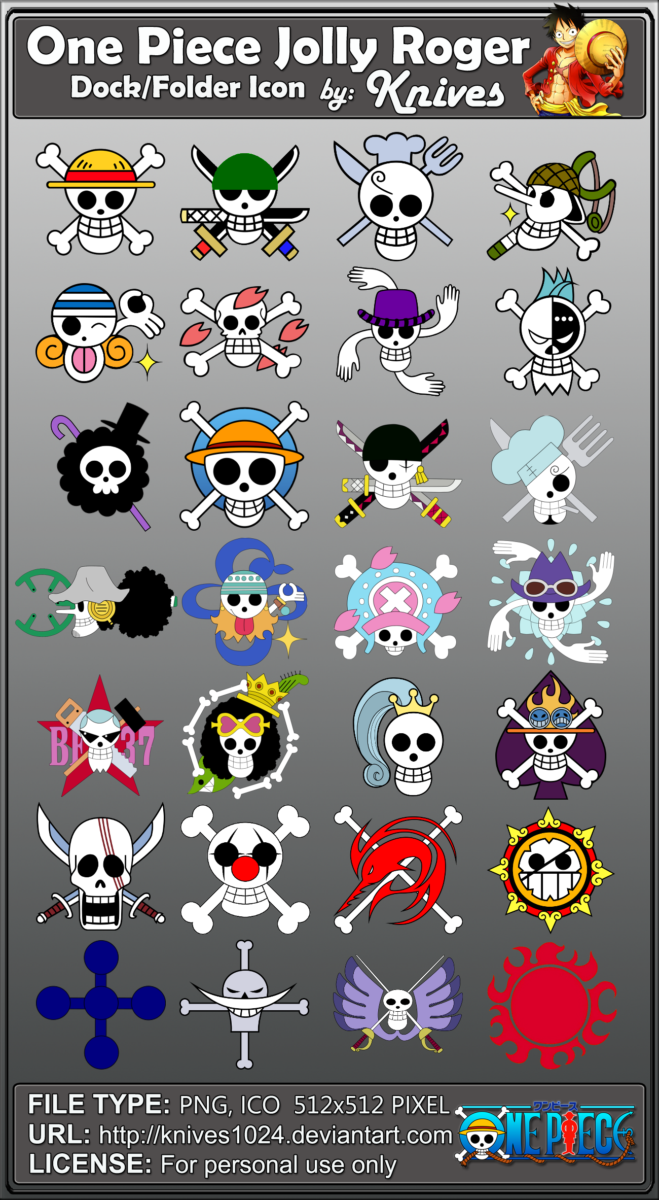 One Piece Jolly Roger Dock and Folder Icons by