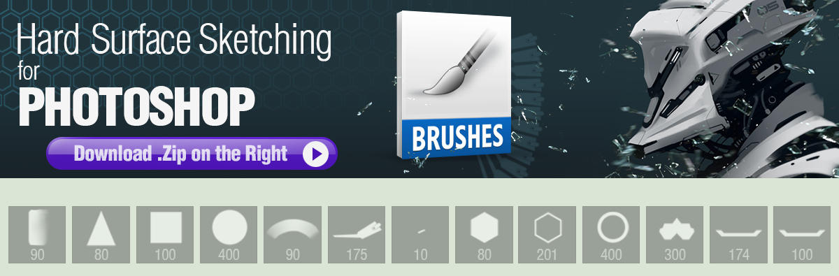 Photoshop Brushes for Hard Surface Sketching by pixelstains on