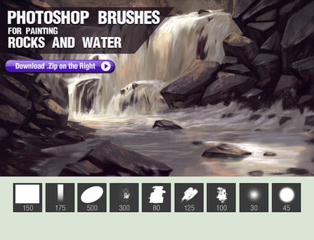 Photoshop Brushes for Painting Rocks and Water