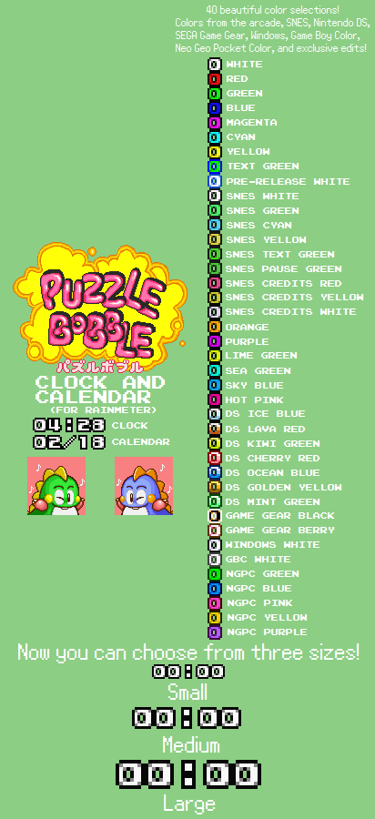 Puzzle Bobble Clock and Calendar (For Rainmeter)