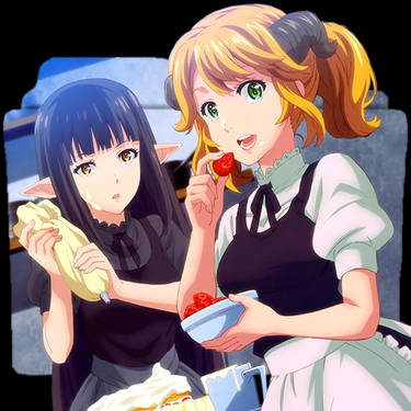 Isekai Shokudou, anime girls, Aletta (Isekai Shokudou), Kuro (Isekai  Shokudou), anime girls eating, food