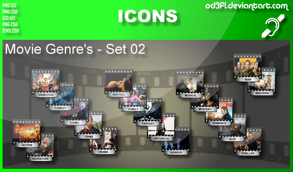 Movie Genre Icons - Set 02 by od3f1 on DeviantArt