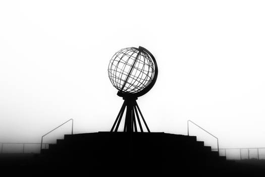 North Cape Globe Monument in fog