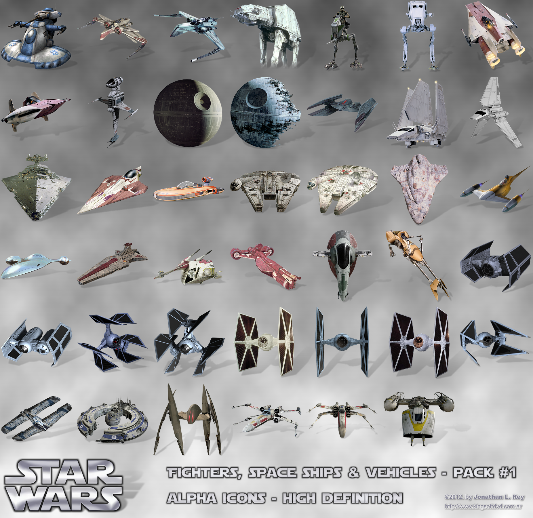 STAR WARS Fighters Space Ships Vehicles Icons PNG