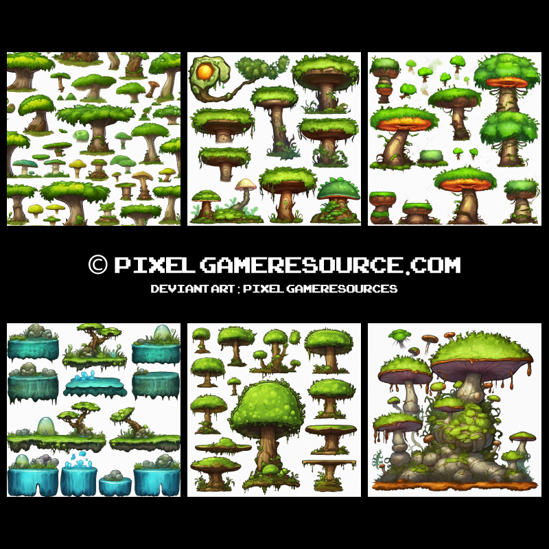 2D Mushrooms Video Game Assets 24 BUNDLE by PixelGameResources on ...