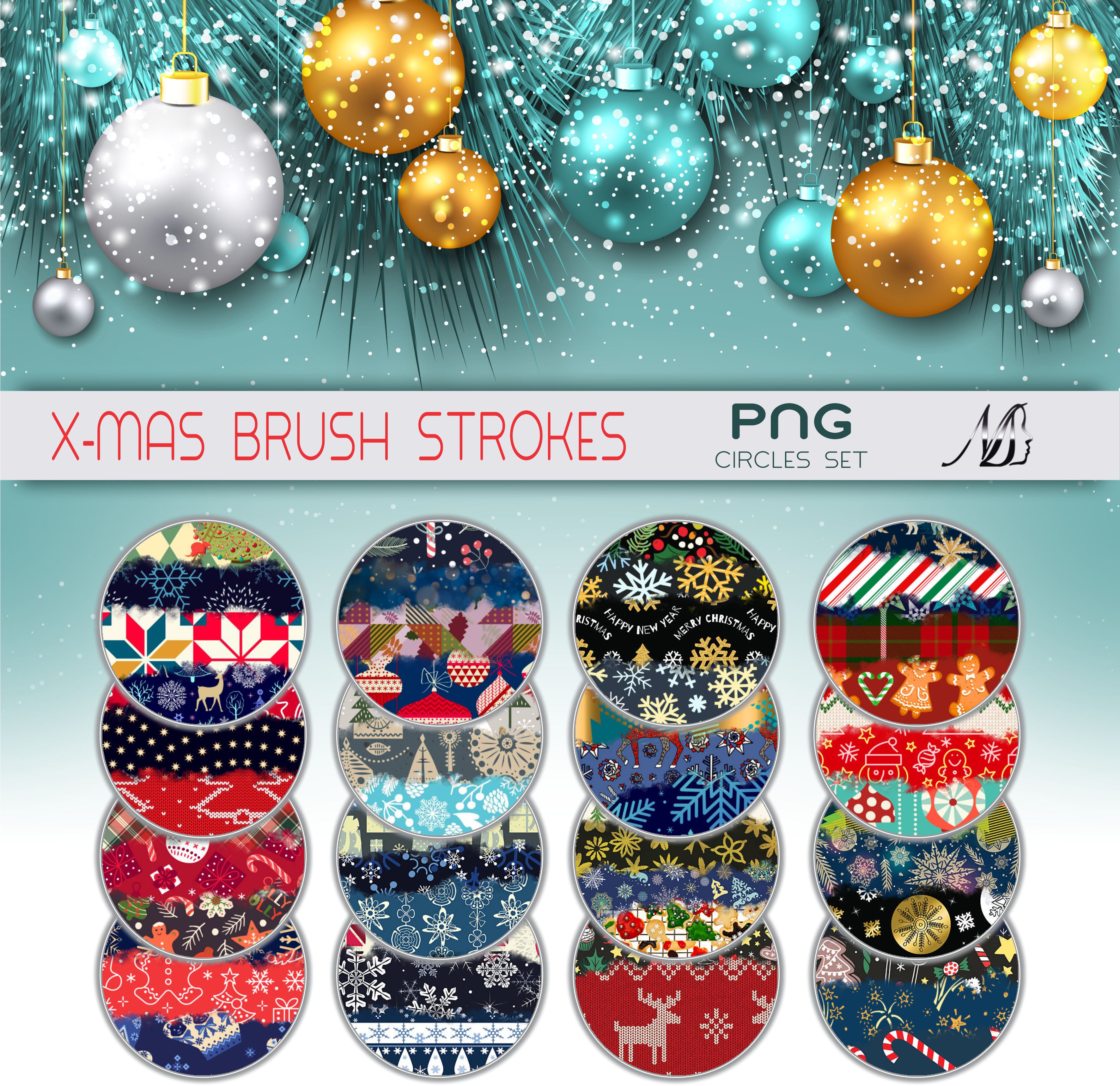 X-mas Brush strokes textured circles PNG set by NicoleDesign79 on ...