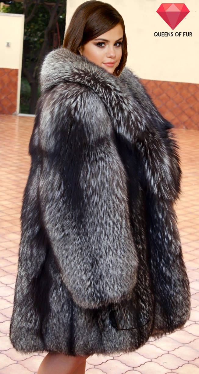 Selena Gomez in silver fox fur coat by Queens-Of-Fur on DeviantArt