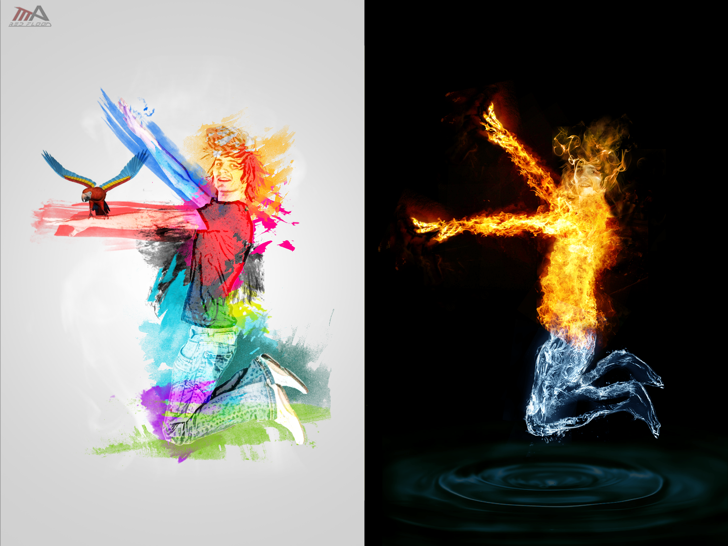 fire, water man  psd