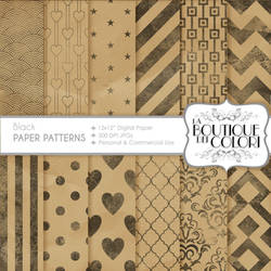 Kraft Digital Scrapbook paper with ink patterns.