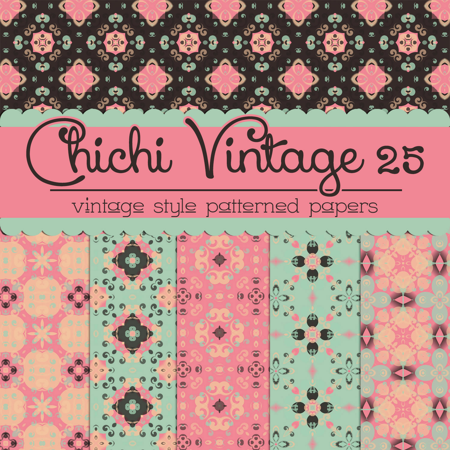 Free Chichi Vintage 25 Patterned Papers